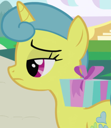 Size: 871x1005 | Tagged: safe, derpibooru import, screencap, lemon hearts, pony, unicorn, friendship is magic, background character, background pony, cropped, female, horn, lidded eyes, mare, present, solo, solo focus