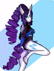 Size: 1600x2084 | Tagged: safe, artist:baptistar2004, derpibooru import, rarity, anthro, unguligrade anthro, unicorn, clothes, leotard, looking at you, one leg raised, walking