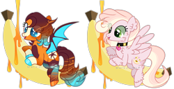 Size: 3872x2000 | Tagged: safe, artist:darkjillmlp123, derpibooru import, oc, oc only, bat pony, pegasus, pony, banana, base used, female, food, honey, mare, simple background, transparent background