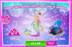 Size: 1961x1301 | Tagged: safe, derpibooru import, merpony, advertisement, bush, costs real money, english, female, gameloft, gem, mare, my little pony: magic princess, numbers, official, sale, solo, solo focus, statue, text, unnamed merpony