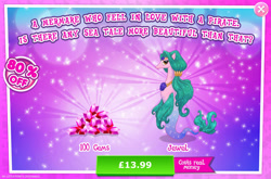 Size: 1962x1297 | Tagged: safe, derpibooru import, merpony, advertisement, costs real money, english, female, gameloft, gem, jewel, jewelry, mare, mobile game, my little pony: magic princess, necklace, numbers, official, sale, solo, solo focus, text