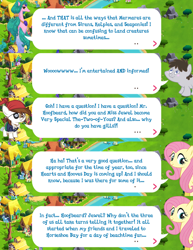 Size: 2048x2656 | Tagged: safe, derpibooru import, fluttershy, pipsqueak, truffle shuffle, earth pony, merpony, pegasus, pony, bandana, clothes, colt, dialogue, dialogue box, english, event, eyepatch, female, foal, gameloft, jewel, male, mare, mobile game, my little pony: magic princess, official, speech bubble, stallion, text