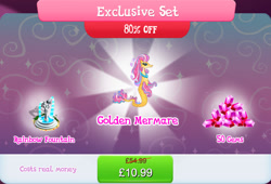 Size: 1267x860 | Tagged: safe, derpibooru import, merpony, bundle, bush, costs real money, english, female, fountain, gameloft, gem, jewelry, mare, mobile game, my little pony: magic princess, necklace, numbers, official, sale, solo, solo focus, statue, text, unnamed character, unnamed merpony