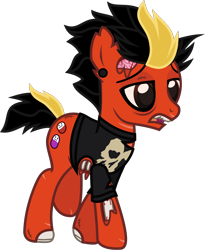 Size: 1064x1298 | Tagged: safe, artist:lightningbolt, derpibooru exclusive, derpibooru import, earth pony, pony, undead, zombie, zombie pony, .svg available, bags under eyes, bloodshot eyes, bone, brain, chipped tooth, clothes, dyed mane, dyed tail, ear piercing, gauges, jaime preciado, lidded eyes, male, messy mane, open mouth, organs, piercing, ponified, ribs, scar, short tail, simple background, solo, species swap, stallion, stitches, svg, tail, torn clothes, torn ear, transparent background, vector, walking