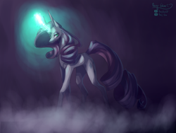 Size: 2828x2121 | Tagged: safe, artist:prettyshinegp, derpibooru import, rarity, pony, unicorn, female, glowing, glowing horn, horn, mare, signature, solo