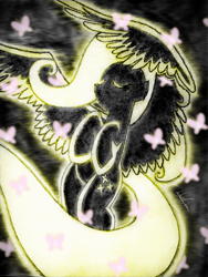 Size: 1440x1920 | Tagged: safe, artist:wojtek-ツ, derpibooru import, fluttershy, butterfly, pegasus, floating, fluttershy day, glowing, pencil drawing, photoshop elements, reference used, simple background, solo, traditional art, wings