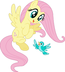 Size: 3359x3733 | Tagged: safe, artist:thatusualguy06, derpibooru import, fluttershy, bird, pegasus, pony, .svg available, cute, duo, female, flying, high res, looking at each other, looking at someone, mare, open mouth, shyabetes, simple background, spread wings, svg, transparent background, vector, windswept mane, wings
