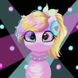 Size: 2000x2000 | Tagged: safe, artist:one4pony, derpibooru import, oc, oc only, pony, unicorn, choker, heterochromia, horn, lights, spiked choker, stage light, unicorn oc