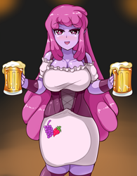 Size: 1805x2318 | Tagged: safe, artist:n00bultima, derpibooru import, berry punch, berryshine, human, equestria girls, alcohol, beer, breasts, busty berry punch, drunk, equestria girls-ified, female, go home you're drunk, mug, oktoberfest, open mouth, open smile, smiling, solo