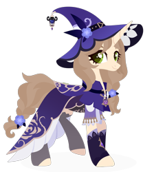 Size: 2530x2820 | Tagged: safe, artist:kabuvee, derpibooru import, pony, unicorn, clothes, cute, female, flower, genshin impact, green eyes, hat, lantern, lisa (genshin impact), mare, quadrupedal, robe, simple background, solo, sorceress, transparent background, witch hat