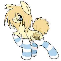 Size: 556x560 | Tagged: safe, artist:muffinz, derpibooru import, oc, oc only, oc:ragamuffin, earth pony, pony, clothes, neet, simple background, socks, solo, striped socks, tired, white background