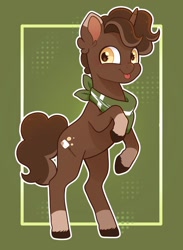 Size: 877x1199 | Tagged: safe, artist:appjuicenpeach, derpibooru import, oc, oc only, oc:cedar wood, pony, unicorn, colt, foal, horn, male, rearing, solo, tongue, tongue out, unicorn oc