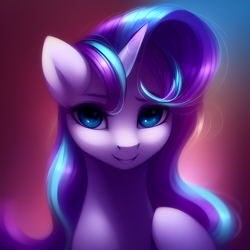 Size: 1152x1152 | Tagged: safe, derpibooru import, machine learning generated, starlight glimmer, unicorn, blue eyes, cute, female, glimmerbetes, looking at you, mare, smiling, solo