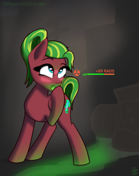 Size: 1137x1440 | Tagged: safe, artist:magentastranger, derpibooru import, oc, oc:melon heart, pegasus, pony, fallout, licking, meme, radiation, solo, tongue, tongue out