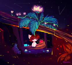 Size: 2834x2572 | Tagged: safe, artist:eqinswu, derpibooru import, oc, oc only, earth pony, pony, constellation, earth pony oc, flower, micro, night, signature, solo, stars