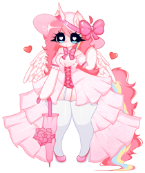 Size: 3084x3675 | Tagged: safe, artist:franshushu, derpibooru import, oc, oc:nekonin, alicorn, anthro, advertisement, arm hooves, bow, clothes, commission, commission info, dress, dressup, femboy, fluffy, garters, hair bow, hat, heart, heart eyes, high heels, leotard, male, shoes, simple background, socks, solo, sun hat, thigh highs, umbrella, white background, wingding eyes