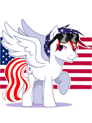 Size: 720x960 | Tagged: safe, artist:diniarvegafinahar, derpibooru import, pegasus, pony, flag, male, nation ponies, ponified, raised hoof, raised leg, simple background, solo, species swap, stallion, sunglasses, united states, white background, wings