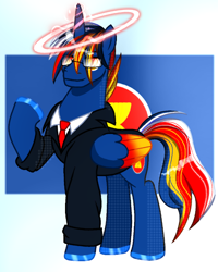 Size: 640x800 | Tagged: safe, artist:diniarvegafinahar, derpibooru import, alicorn, pony, asean, clothes, colored wings, glasses, gradient background, gradient wings, magic, magic aura, male, nation ponies, necktie, ponified, raised hoof, raised leg, solo, species swap, stallion, tuxedo, wings
