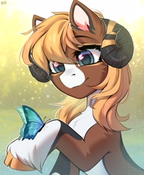 Size: 2000x2444 | Tagged: safe, artist:hakaina, derpibooru import, oc, oc only, butterfly, pony, solo, unshorn fetlocks