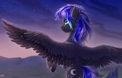 Size: 2500x1609 | Tagged: safe, artist:hakaina, derpibooru import, oc, oc only, pegasus, pony, solo, spread wings, twilight (astronomy), wings