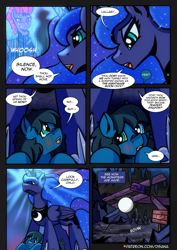 Size: 2480x3508 | Tagged: safe, artist:dsana, derpibooru import, princess luna, tempest shadow, oc, oc:lullaby dusk, alicorn, pegasus, pony, unicorn, comic:a storm's lullaby, female, filly, foal, mare