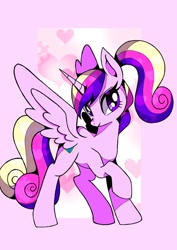 Size: 848x1200 | Tagged: safe, artist:stacy_165cut, derpibooru import, princess cadance, alicorn, pony, abstract background, female, mare, ponytail, solo, spread wings, teen princess cadance, wings