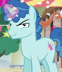 Size: 932x1080 | Tagged: safe, derpibooru import, screencap, party favor, pony, unicorn, season 6, to where and back again, cropped, evil smirk, looking at you, magic, magic aura, male, smiling, smirk, solo, stallion, telekinesis