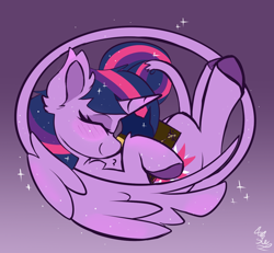 Size: 1300x1200 | Tagged: safe, artist:starcasteclipse, derpibooru import, twilight sparkle, twilight sparkle (alicorn), alicorn, pony, blushing, book, eyes closed, gradient background, solo