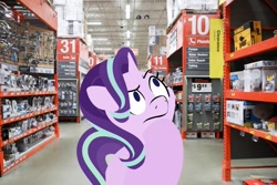 Size: 1000x667 | Tagged: safe, artist:blitzypony, artist:glimmergang, derpibooru import, starlight glimmer, pony, unicorn, confused, female, home depot, irl, mare, photo, solo