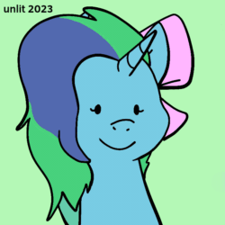 Size: 720x720 | Tagged: safe, artist:unlit, derpibooru import, oc, pony, unicorn, animated, bow, commission, drool, gif, hair bow, licking, licking the fourth wall, solo, tongue, tongue out, ych animation, ych example, ych result, your character here