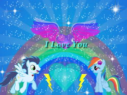 Size: 600x450 | Tagged: safe, artist:loobie1998, derpibooru import, rainbow dash, soarin', pegasus, pony, female, male, mare, shipping, soarindash, stallion, straight, wallpaper