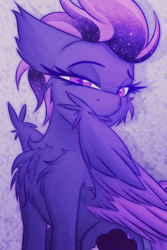 Size: 2000x3000 | Tagged: safe, artist:shad0w-galaxy, derpibooru import, oc, oc only, oc:shadow galaxy, pegasus, pony, cheek fluff, chest fluff, ear fluff, ears, ethereal mane, feathered wings, female, fluffy, grooming, high res, mare, preening, solo, starry mane, wing fluff, wings