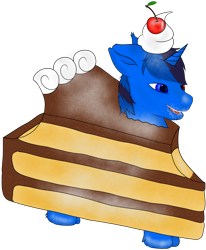Size: 1594x1930 | Tagged: safe, alternate version, artist:mazz, derpibooru import, oc, oc only, oc:bluethecake, pony, unicorn, cake, cake slice, food, simple background, solo, transparent background