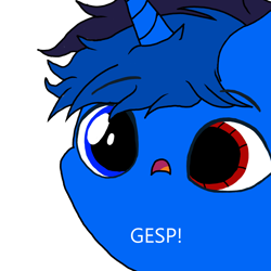 Size: 900x900 | Tagged: artist needed, safe, derpibooru import, oc, oc only, oc:bluethecake, cyborg, pony, unicorn, cute, shocked, shocked expression, simple background, solo, transparent background