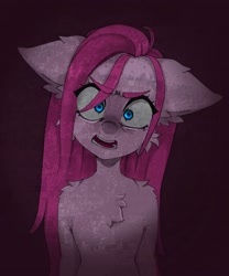 Size: 1890x2268 | Tagged: safe, artist:kittygutzzart, derpibooru import, pinkie pie, earth pony, semi-anthro, angry, chest fluff, looking at you, pinkamena diane pie, solo