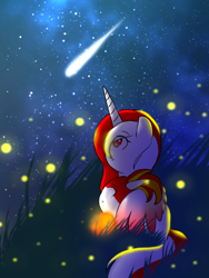 Size: 720x960 | Tagged: safe, artist:diniarvegafinahar, derpibooru import, oc, oc only, oc:indonisty, alicorn, pony, colored wings, comet, countryball, duo, female, gradient wings, indonesia, looking up, male, mare, nation ponies, night, non-mlp oc, non-pony oc, polandball, ponified, sitting, species swap, stars, wings
