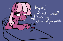 Size: 503x326 | Tagged: safe, artist:pinkberry, derpibooru import, cheerilee, aggie.io, alcohol, colored sketch, doodle, drunk, drunk bubbles, glass, imminent foalcon, looking sideways, sketch, wine, wine glass