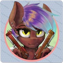 Size: 2400x2400 | Tagged: safe, artist:blvckmagic, derpibooru import, oc, oc only, oc:picture perfect, bat pony, pony, beretta, beretta 96, claws, counter-strike: global offensive, dual wield, ear piercing, female, gun, handgun, mare, piercing, pistol, solo, weapon