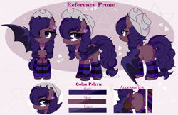 Size: 3352x2167 | Tagged: safe, artist:2pandita, derpibooru import, oc, oc only, oc:prune, bat pony, pony, bat pony oc, butt, clothes, female, hat, leg warmers, mare, plot, reference sheet, solo