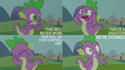 Size: 2000x1125 | Tagged: safe, derpibooru import, edit, edited screencap, editor:quoterific, screencap, spike, keep calm and flutter on, solo