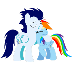 Size: 1099x1099 | Tagged: safe, artist:mlplary6, derpibooru import, rainbow dash, soarin', pegasus, pony, eyes closed, female, hug, male, mare, shipping, simple background, smiling, soarindash, stallion, straight, transparent background, vector