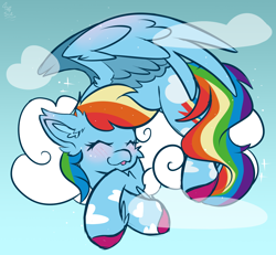 Size: 1300x1200 | Tagged: safe, artist:starcasteclipse, derpibooru import, rainbow dash, pegasus, pony, :p, cloud, colored hooves, cute, dashabetes, female, mare, on a cloud, sleeping, sleeping on a cloud, tongue, tongue out