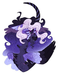 Size: 2584x3337 | Tagged: safe, artist:sleepy-nova, derpibooru import, princess luna, pony, alternate design, colored wings, curved horn, horn, multicolored wings, simple background, solo, transparent background, wings