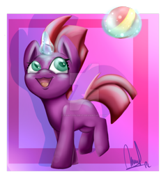 Size: 1024x1061 | Tagged: safe, artist:paintcoloryt, derpibooru import, fizzlepop berrytwist, tempest shadow, pony, unicorn, broken horn, cute, deviantart watermark, female, filly, filly tempest shadow, foal, glowing, glowing horn, horn, looking up, magic, obtrusive watermark, open mouth, signature, solo, tempestbetes, watermark, younger