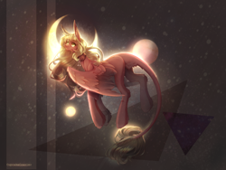 Size: 2828x2121 | Tagged: safe, artist:prettyshinegp, derpibooru import, oc, oc only, pegasus, pony, collar, crescent moon, female, flying, leonine tail, mare, moon, pegasus oc, solo, tail, transparent moon