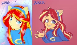 Size: 3832x2256 | Tagged: safe, artist:tomi_ouo, derpibooru import, sunset shimmer, human, equestria girls, cute, fake ears, grin, redraw, smiling