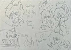 Size: 3992x2816 | Tagged: safe, artist:rony, derpibooru import, oc, oc only, oc:coco jelly, oc:sugar orange, pegasus, fanfic:equestria federation, computer, laptop computer, traditional art