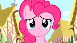 Size: 520x293 | Tagged: safe, derpibooru import, screencap, pinkie pie, earth pony, pony, pinkie pride, animated, crying, cute, diapinkes, fake smile, female, licking, long tongue, mare, one eye closed, ponyville, sad, smiling, solo, teary eyes, tongue, tongue out