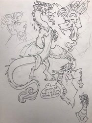 Size: 1536x2048 | Tagged: safe, artist:d3pressedr4inbow, derpibooru import, discord, draconequus, dialogue, open mouth, open smile, smiling, solo, traditional art