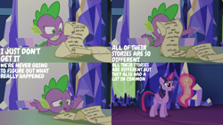 Size: 2000x1125 | Tagged: safe, derpibooru import, edit, edited screencap, editor:quoterific, screencap, spike, twilight sparkle, twilight sparkle (alicorn), alicorn, ppov, cutie map, magic, scroll, telekinesis, twilight's castle